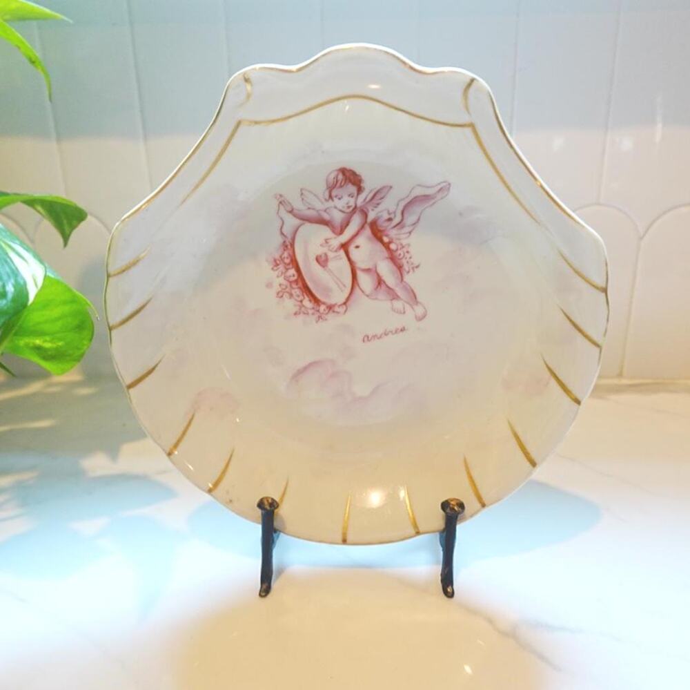 Vintage Andrea by Sadek Cherub “Amour” Scalloped Porcelain Plate 8"